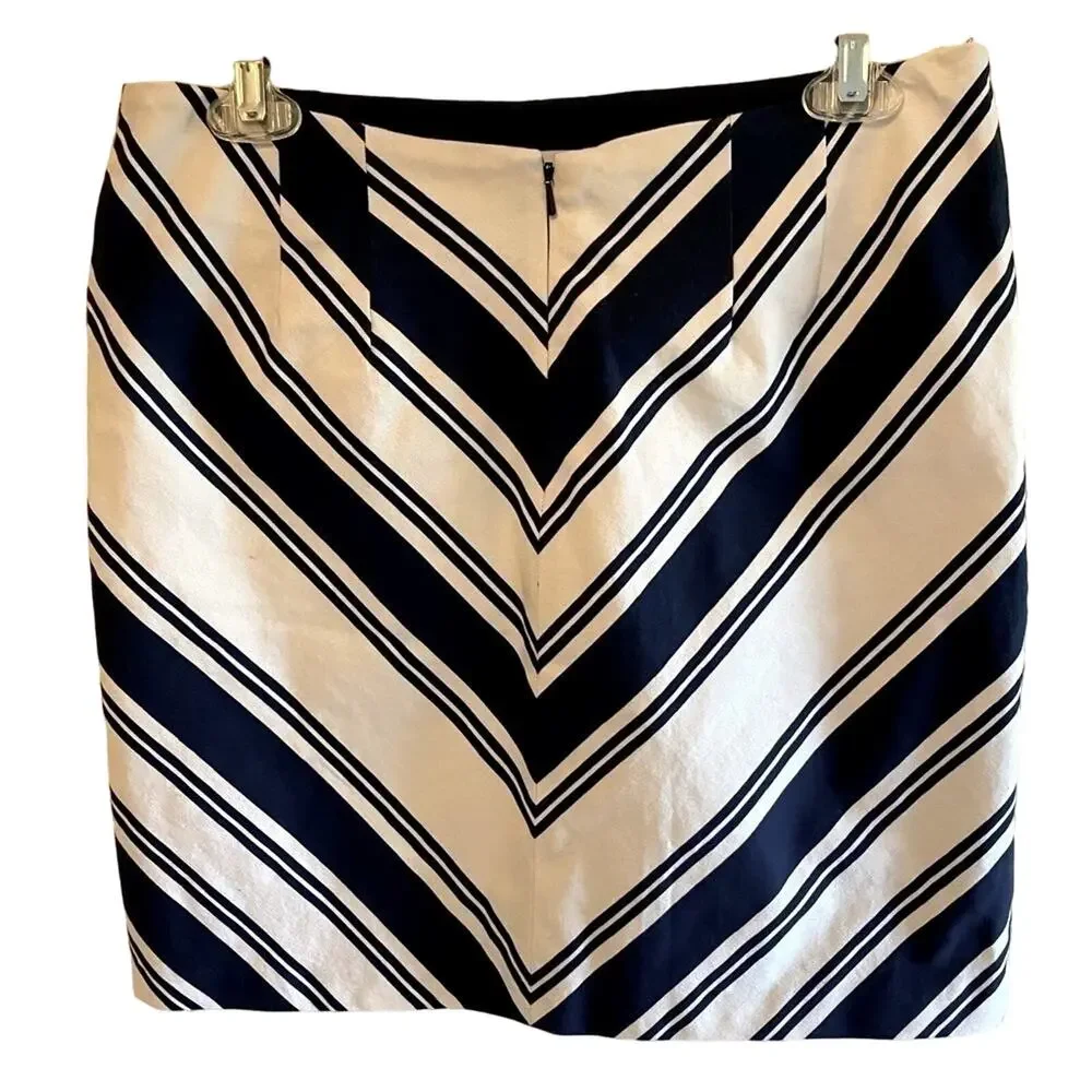 Talbots Blue/White Striped Canvas A-Line Zip Up Back Skirt Size 4 - Picture 2 of 5